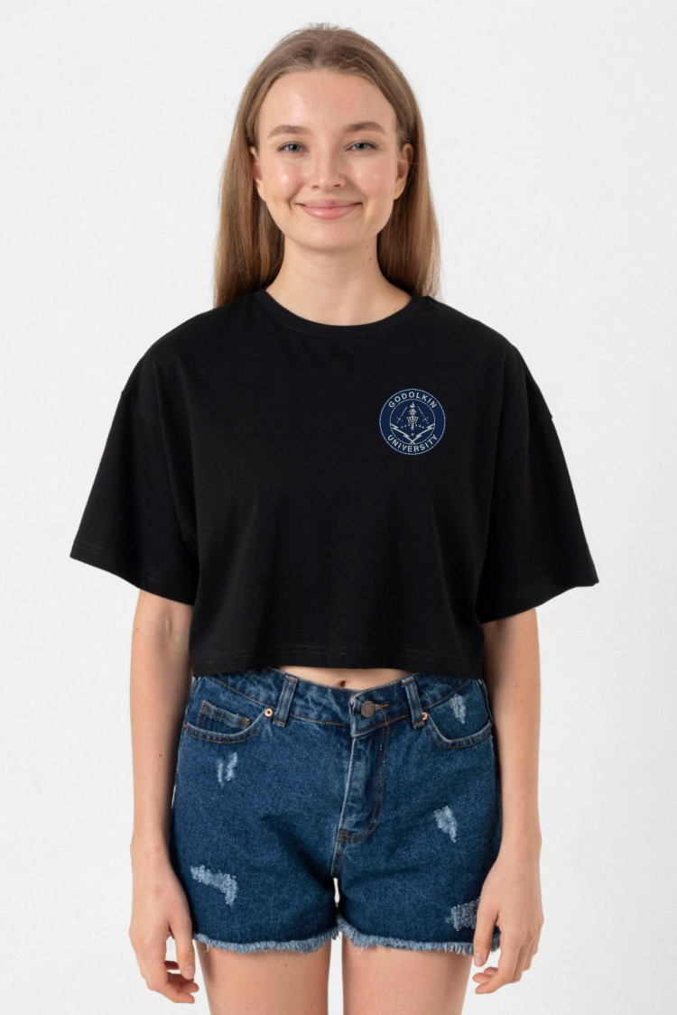 Gen V Godolkin University Emblem Siyah Kadın Crop Tshirt