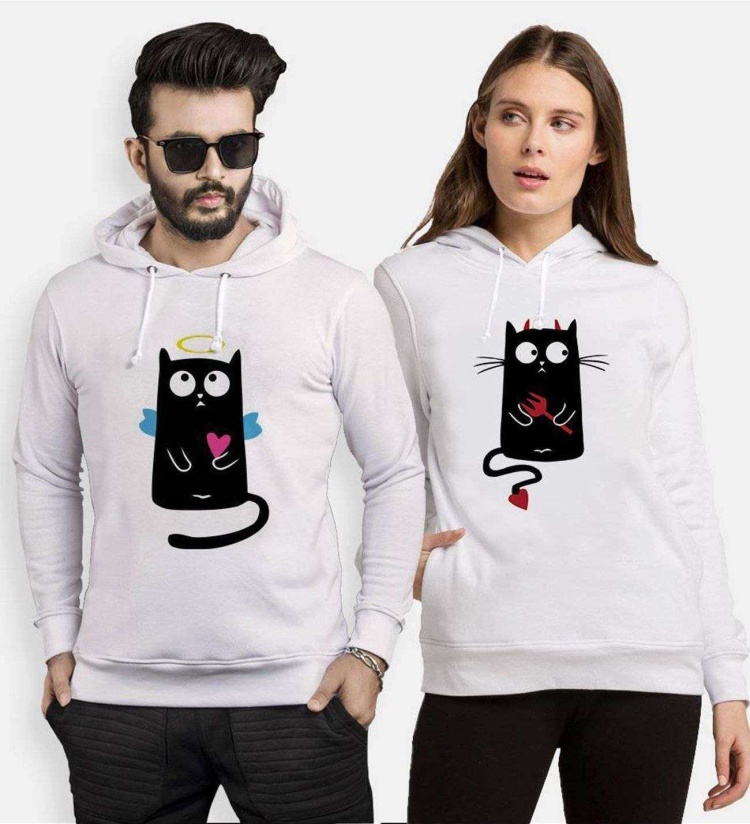 Tshirthane Angel Cat Devil Cat Sevgili Kombinleri Kapüşonlu Çift Kombini