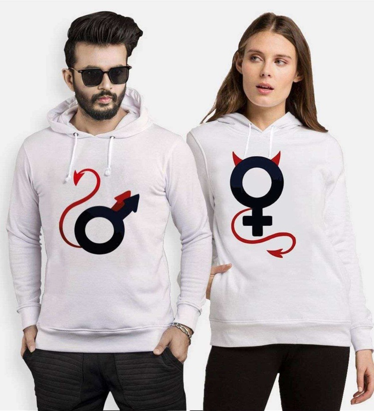 Tshirthane Devil Man Women Sevgili Kombinleri Kapüşonlu Çift Kombini