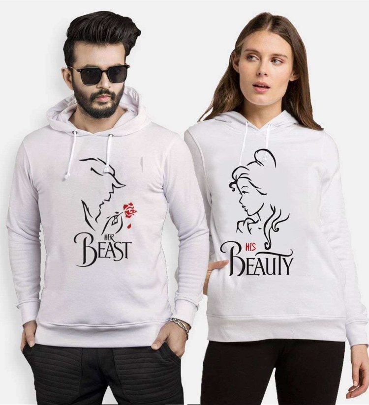 Tshirthane Beast Beauty Gül Sevgili Kombinleri Kapüşonlu Çift Kombini