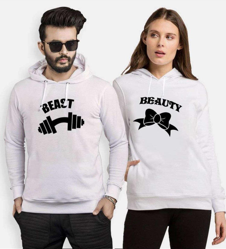 Tshirthane Beast Beauty Dumbell Kurdele  Sevgili Kombinleri Kapüşonlu Çift Kombini