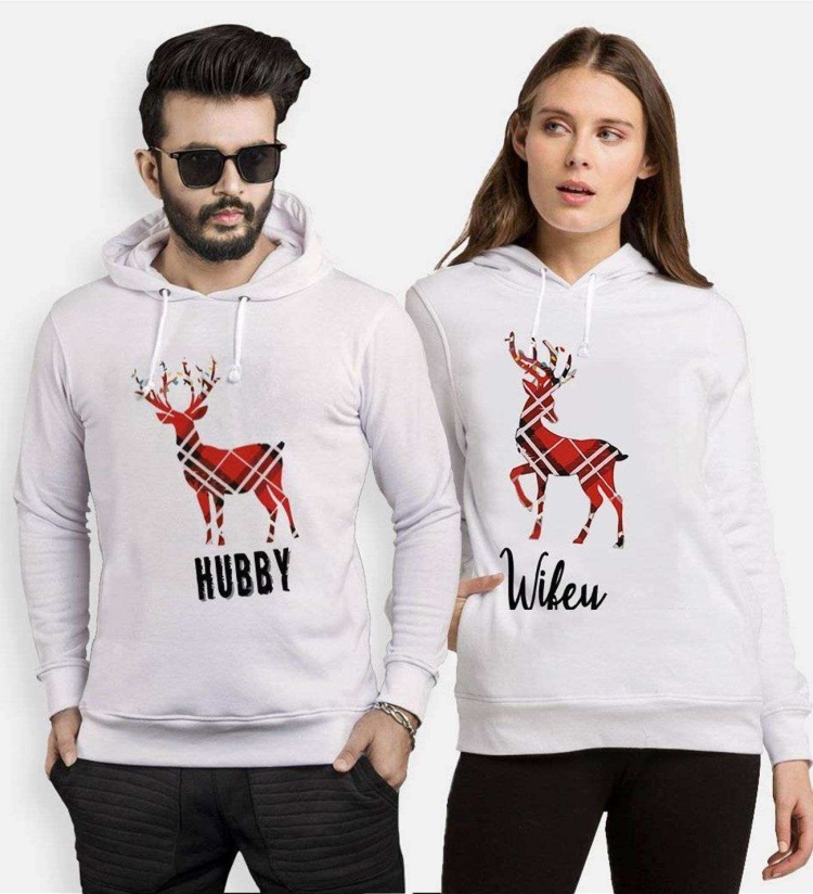 Tshirthane Hubby Wifey Geyik  Sevgili Kombinleri Kapüşonlu Çift Kombini