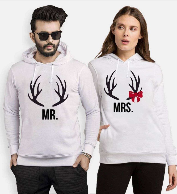 Tshirthane Mr.Mrs. Geyik Sevgili Kombinleri Kapüşonlu Çift Kombini