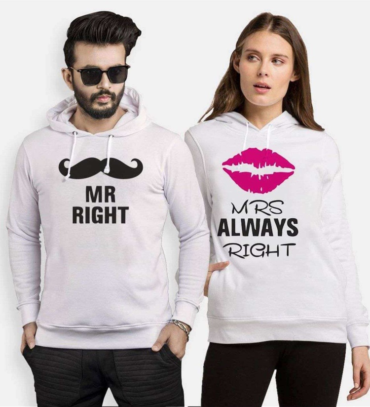 Tshirthane Mr..Right Mrs.. Always Right  Sevgili Kombinleri Kapüşonlu Çift Kombini