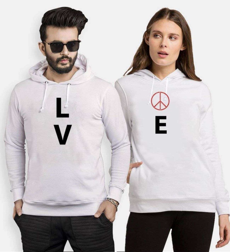 Tshirthane Lo Ve Peace Sevgili Kombinleri Kapüşonlu Çift Kombini