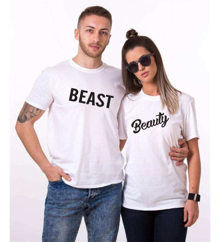 Tshirthane Beast Beauty  Sevgili Kombinleri Tshirt Çift Kombini