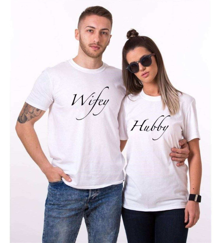 Tshirthane Hubby Wifey Sevgili Kombinleri Tshirt Çift Kombini