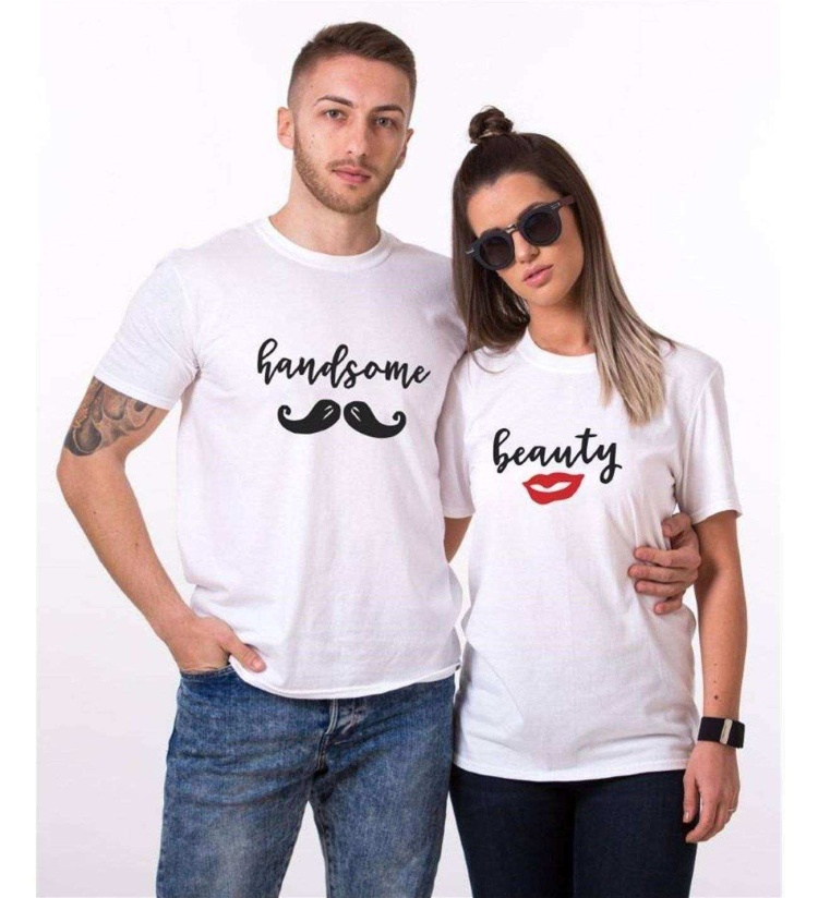 Tshirthane Handsome Beauty Sevgili Kombinleri Tshirt Çift Kombini