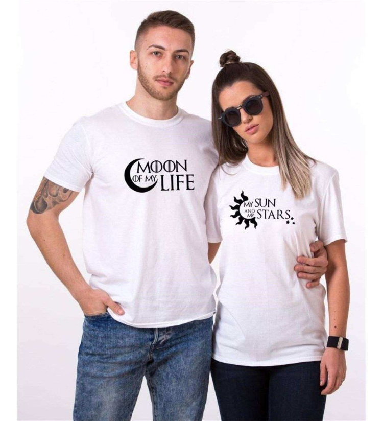 Tshirthane Moon Sun Stars Sevgili Kombinleri Tshirt Çift Kombini