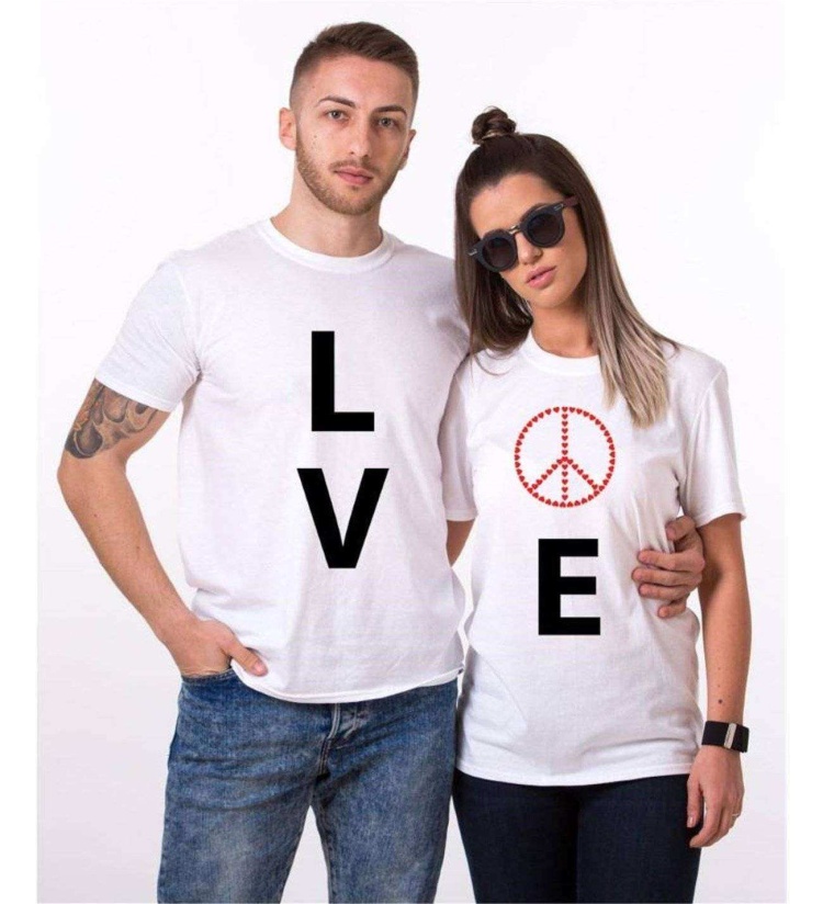 Tshirthane Lo Ve Peace Sevgili Kombinleri Tshirt Çift Kombini