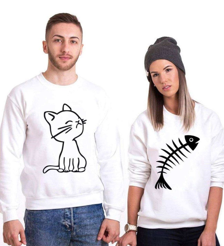 Tshirthane Kedi Ve Balık Cat Fish Sevgili Kombinleri Sweatshirt Çift Kombini