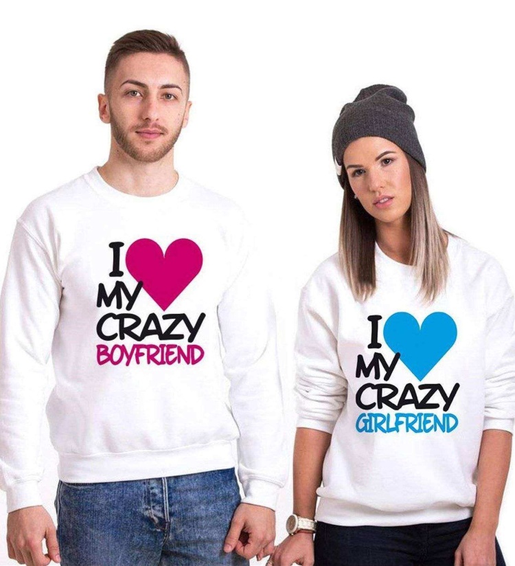 Tshirthane I My Crazy Boyfriend Sevgili Kombinleri Sweatshirt Çift Kombini