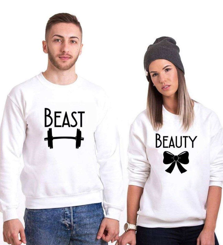 Tshirthane Beast Beauty2  Sevgili Kombinleri Sweatshirt Çift Kombini