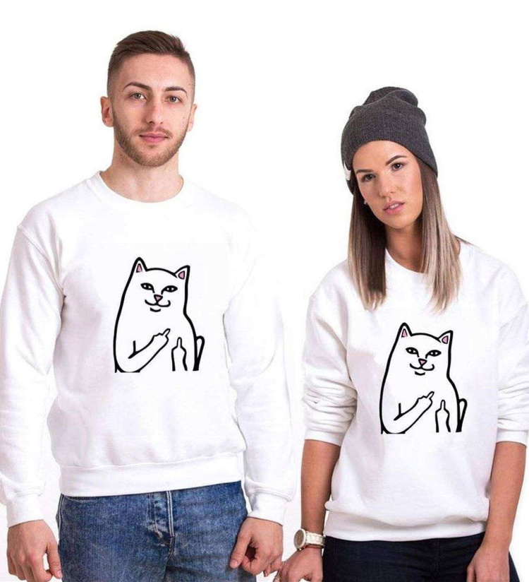 Tshirthane Kedi Kız Erkek Sevgili Kombinleri Sweatshirt Çift Kombini