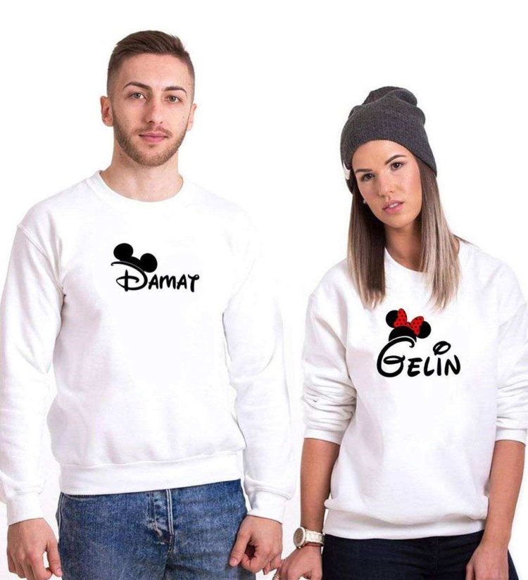 Tshirthane Gelin Damat  Sevgili Kombinleri Sweatshirt Çift Kombini