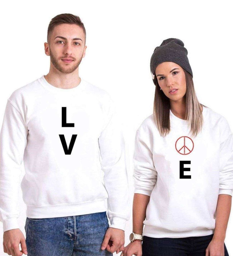 Tshirthane Lo Ve Peace Sevgili Kombinleri Sweatshirt Çift Kombini