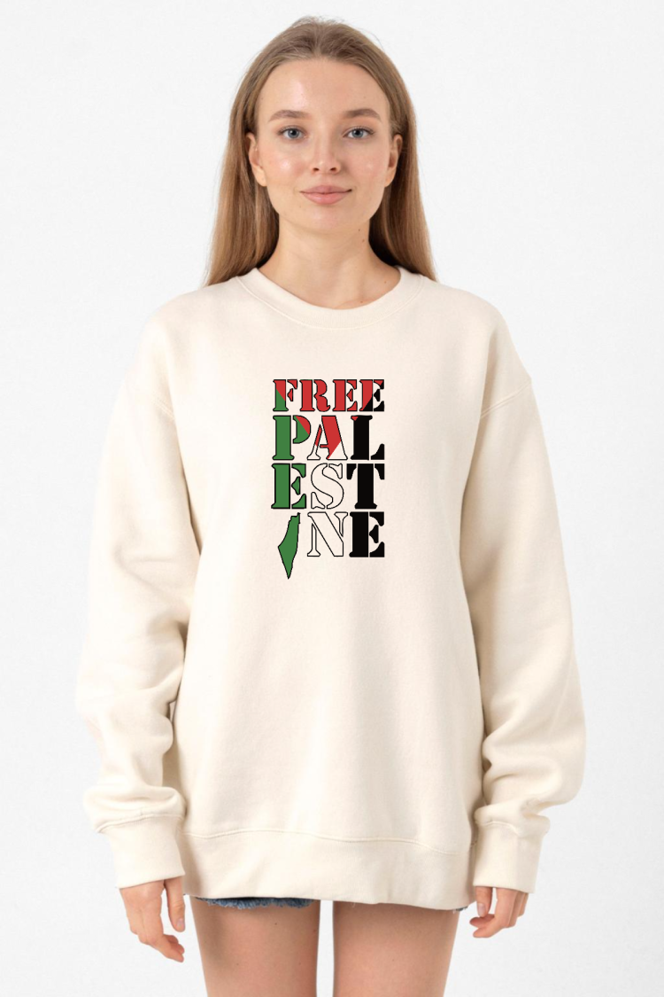 Free Palestine Ekru Kadın 2ip Sweatshirt