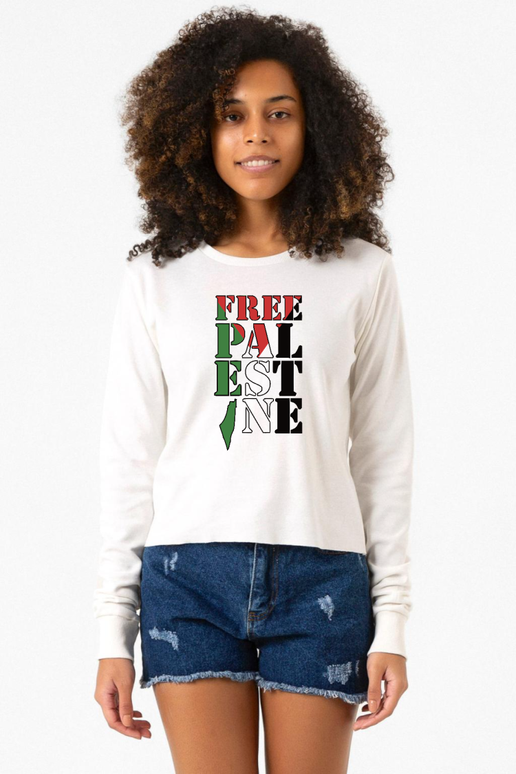 Free Palestine Ekru Ekstra Uzunkol Sweatshirt