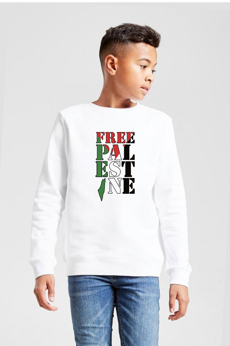 Free Palestine Beyaz Çocuk 2ip Sweatshirt