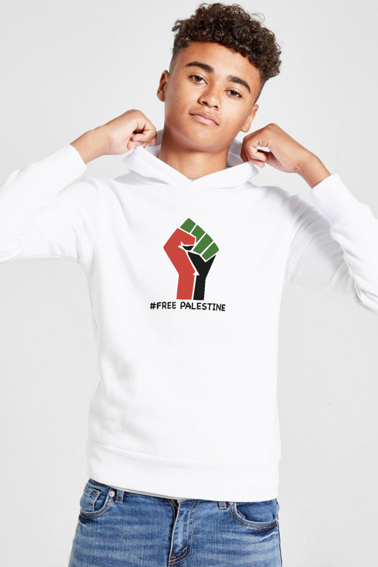 Hand Free Palestine Beyaz Çocuk 3ip Kapşonlu  Sweatshirt