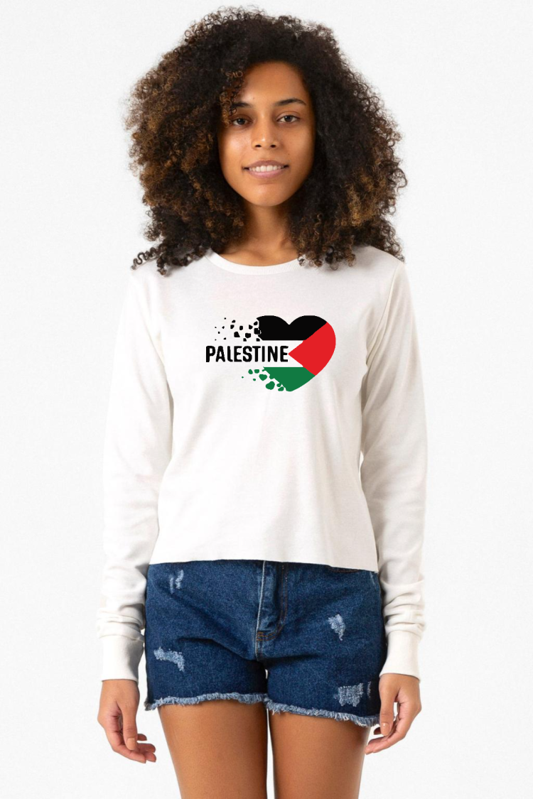 Heart Palestine Flag Ekru Ekstra Uzunkol Sweatshirt