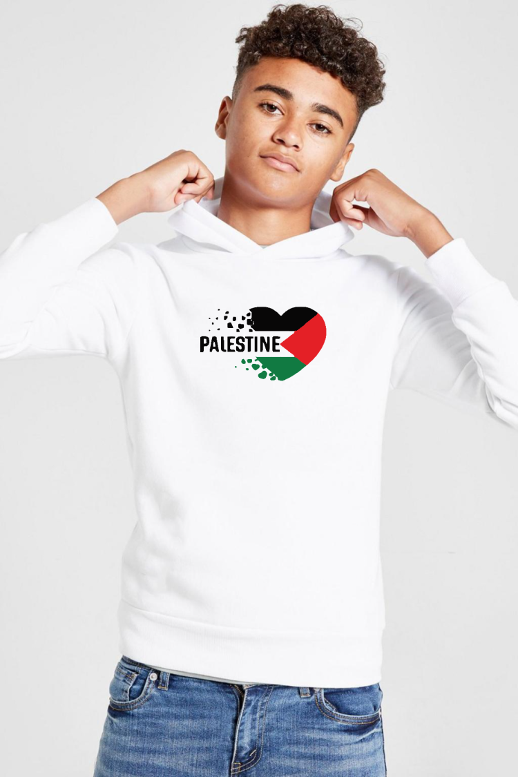 Heart Palestine Flag Beyaz Çocuk 3ip Kapşonlu  Sweatshirt