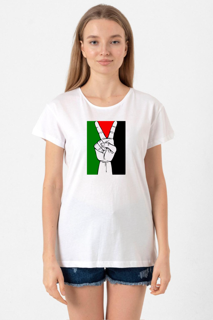 Free Hand Palestine Flag Beyaz Kadın Bisikletyaka Tshirt