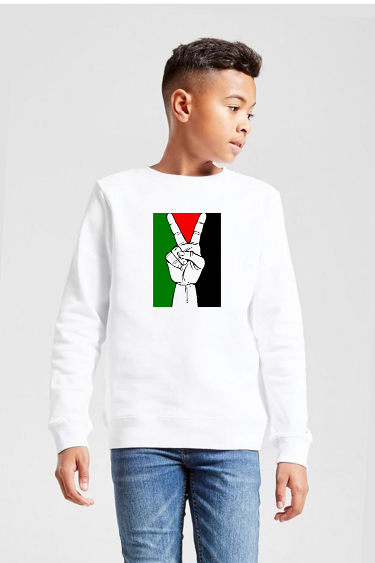 Free Hand Palestine Flag Beyaz Çocuk 2ip Sweatshirt