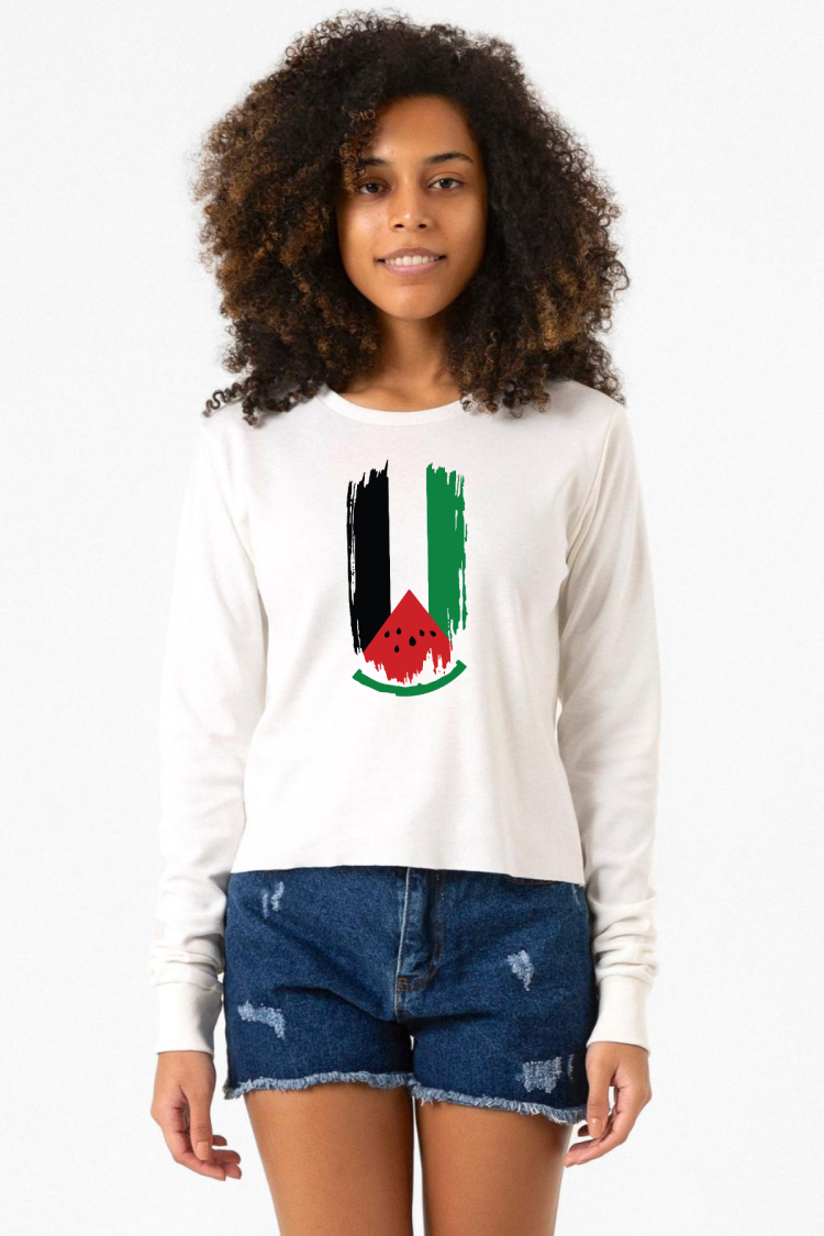 Watermelon Palestine Flag Ekru Ekstra Uzunkol Sweatshirt