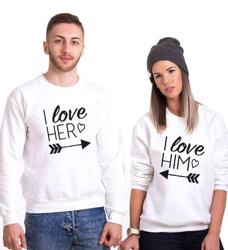 Tshirthane Love Her Love Him  Sevgili Kombinleri Sweatshirt Kombini