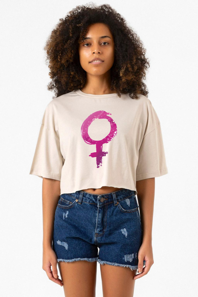 Purple Venus Symbol Bej Kadın Crop Tshirt