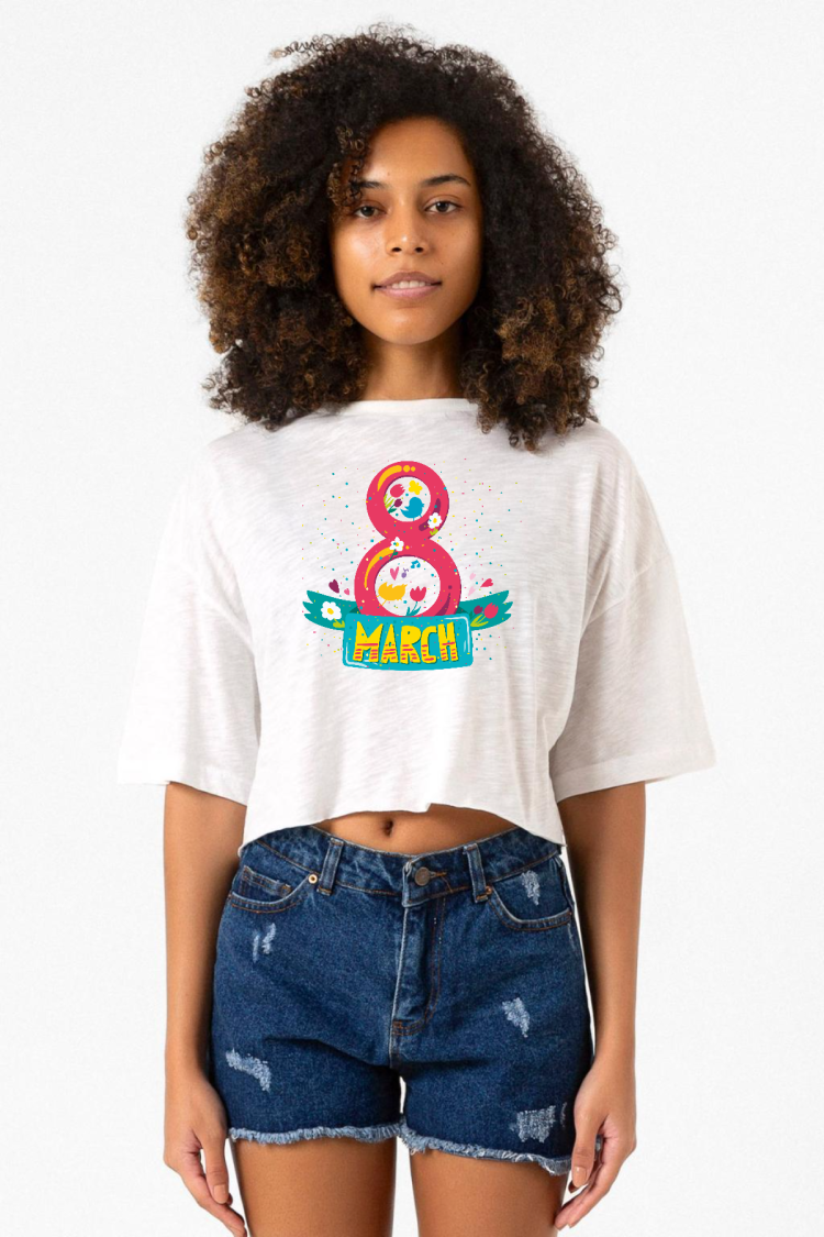 International Womens Day Beyaz Kırçıllı Kadın Crop Tshirt