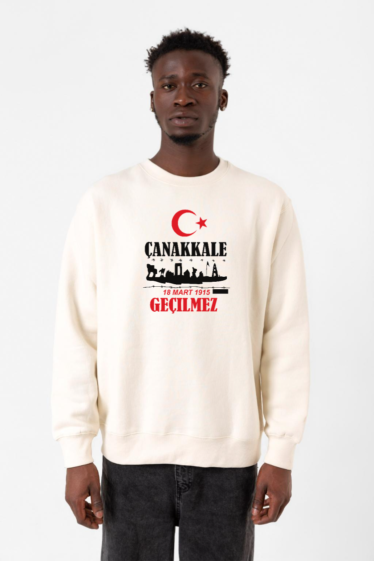 18 Mart Çanakkale Geçilmez Ekru Erkek 2ip Sweatshirt