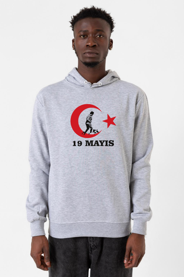 19 Mayıs Ata Grimelanj Erkek Kapşonlu 3ip Sweatshirt