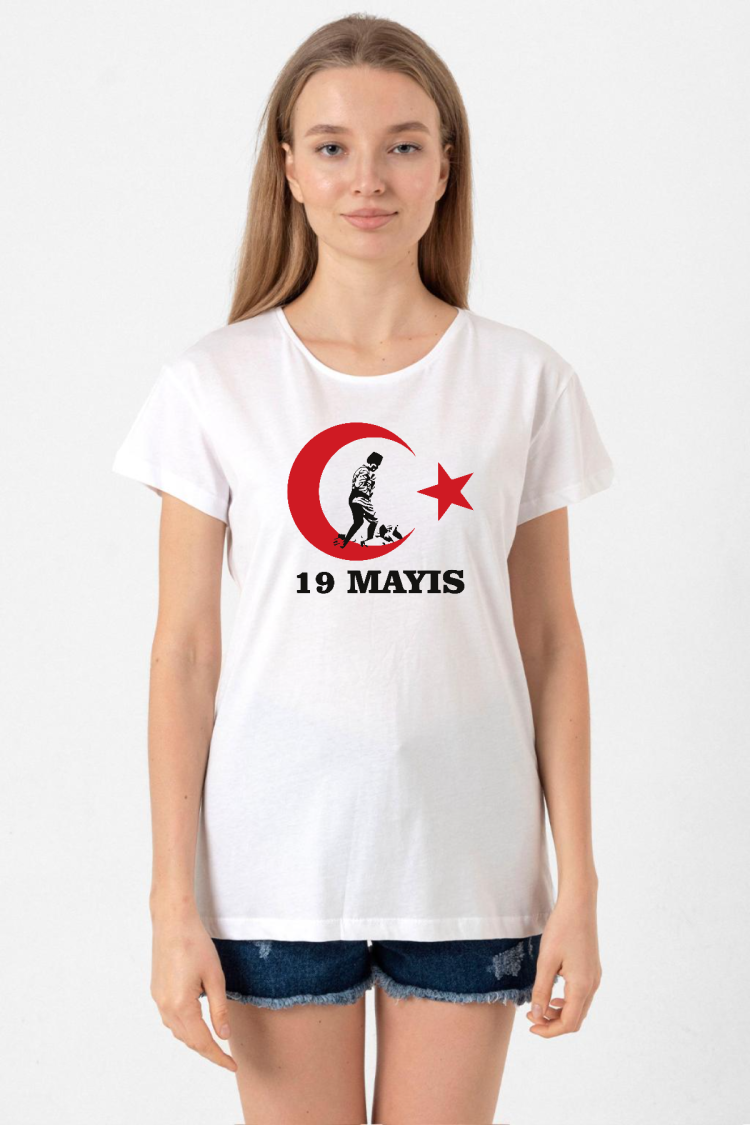 19 Mayıs Ata Beyaz Kadın Bisikletyaka Tshirt