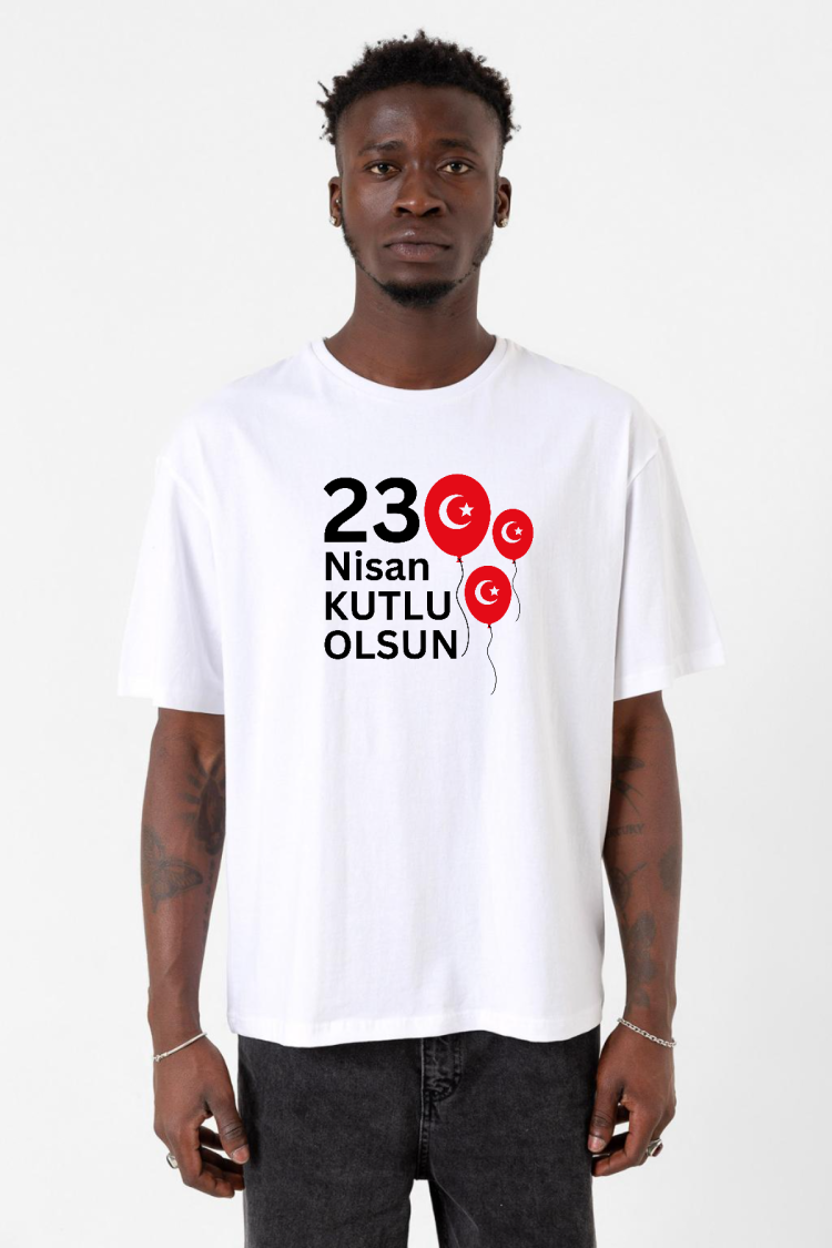 23 Nisan Balon Beyaz Erkek Oversize Tshirt