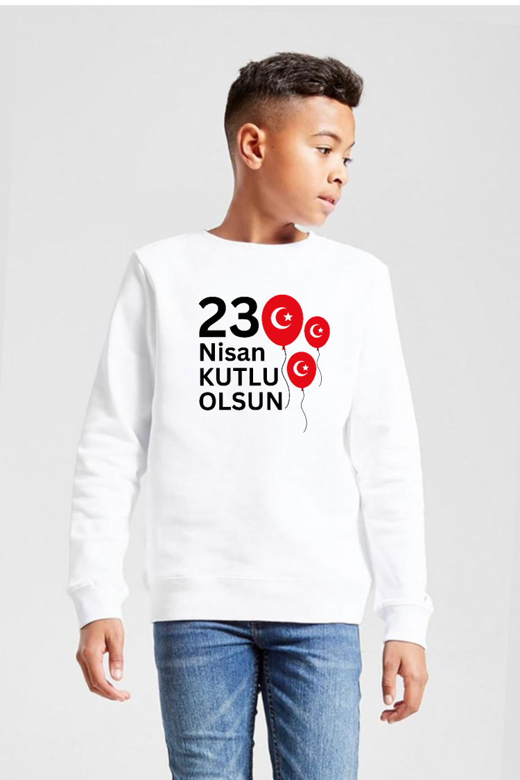 23 Nisan Balon Beyaz Çocuk 2ip Sweatshirt