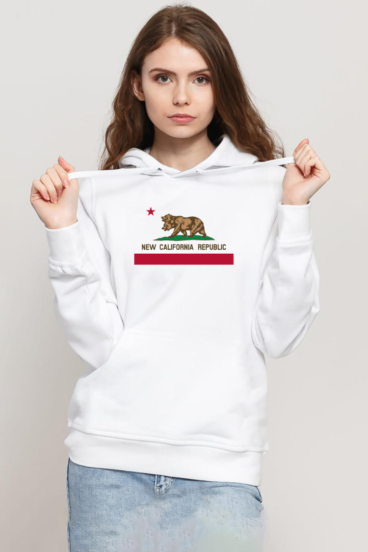 Fallout New California Republic Flag Beyaz Kadın 3ip Kapşonlu Sweatshirt