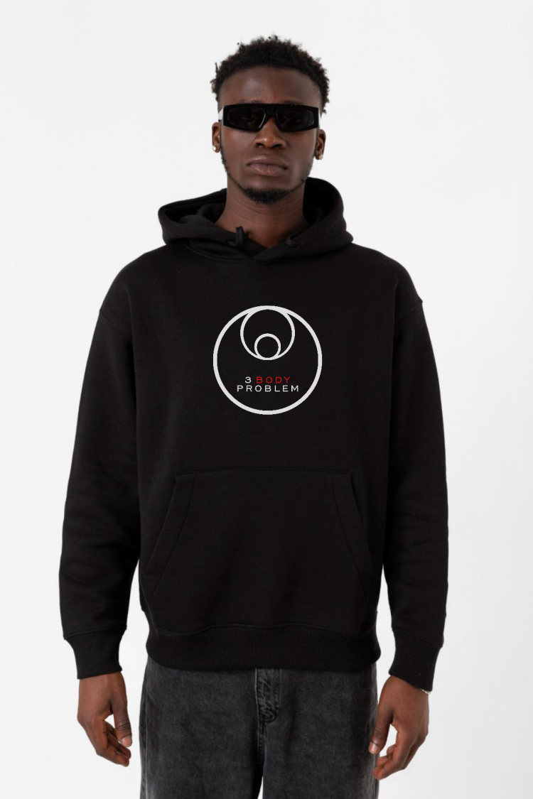 3 Body Problem Logo Siyah Erkek 3ip Kapşonlu Sweatshirt