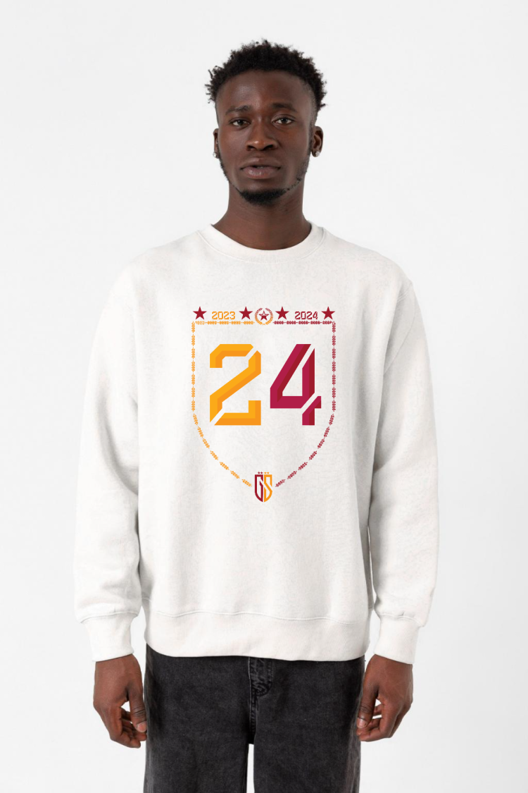 24 Şampiyonluk Beyaz Erkek 2ip Sweatshirt