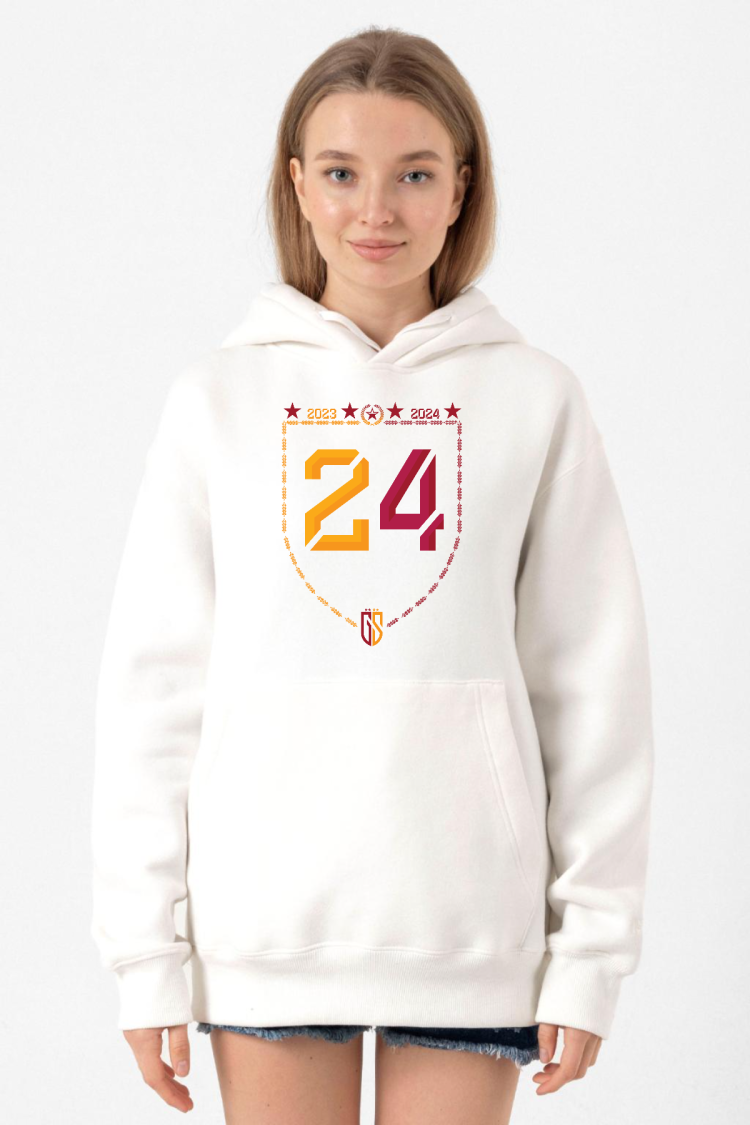 24 Şampiyonluk Beyaz Kadın 3ip Kapşonlu Sweatshirt