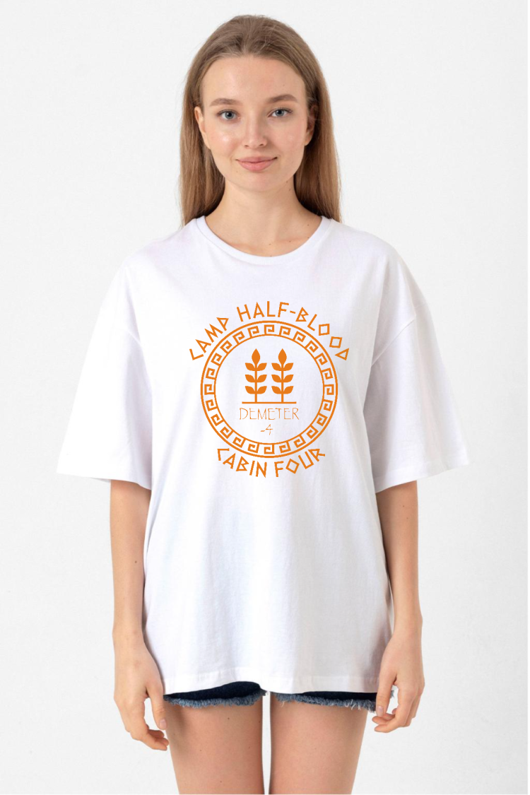 Camp Half Blood Demeter Beyaz Kadın Oversize Tshirt