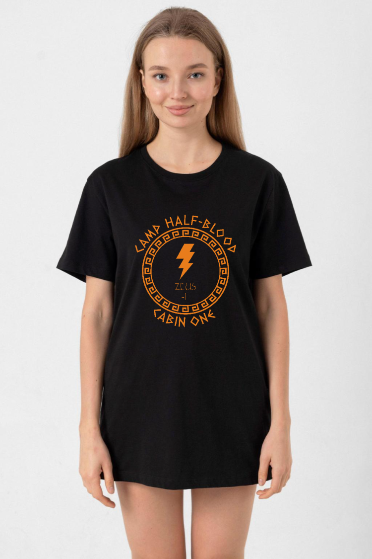 Camp Half Blood Zeus Siyah Kadın Oversize Tshirt