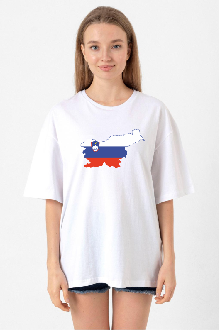 Euro 24 Slovenia Beyaz Kadın Oversize Tshirt