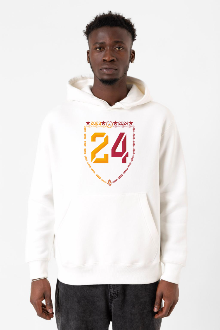 24 Şampiyonluk Beyaz Erkek 3ip Kapşonlu Sweatshirt