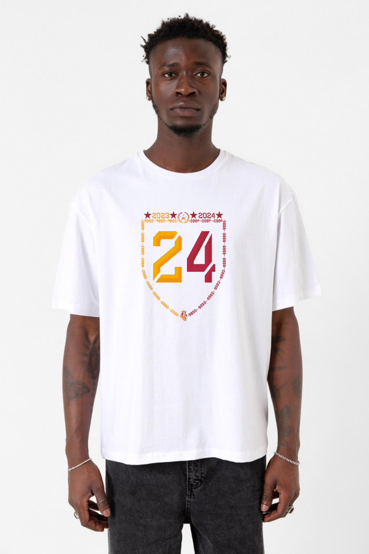 24 Şampiyonluk Beyaz Erkek Oversize Tshirt