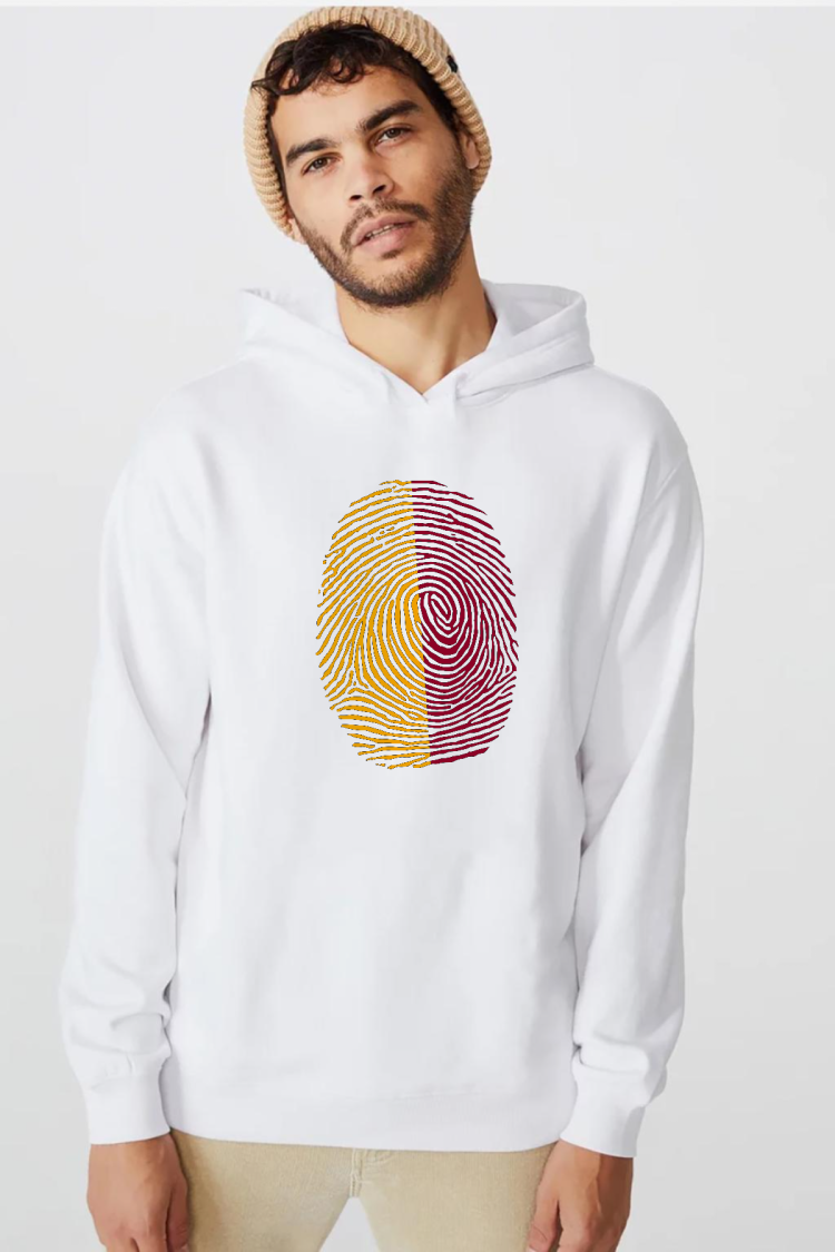 Sarı Kırmızı Parmak İzi Beyaz Erkek 3ip Kapşonlu  Sweatshirt