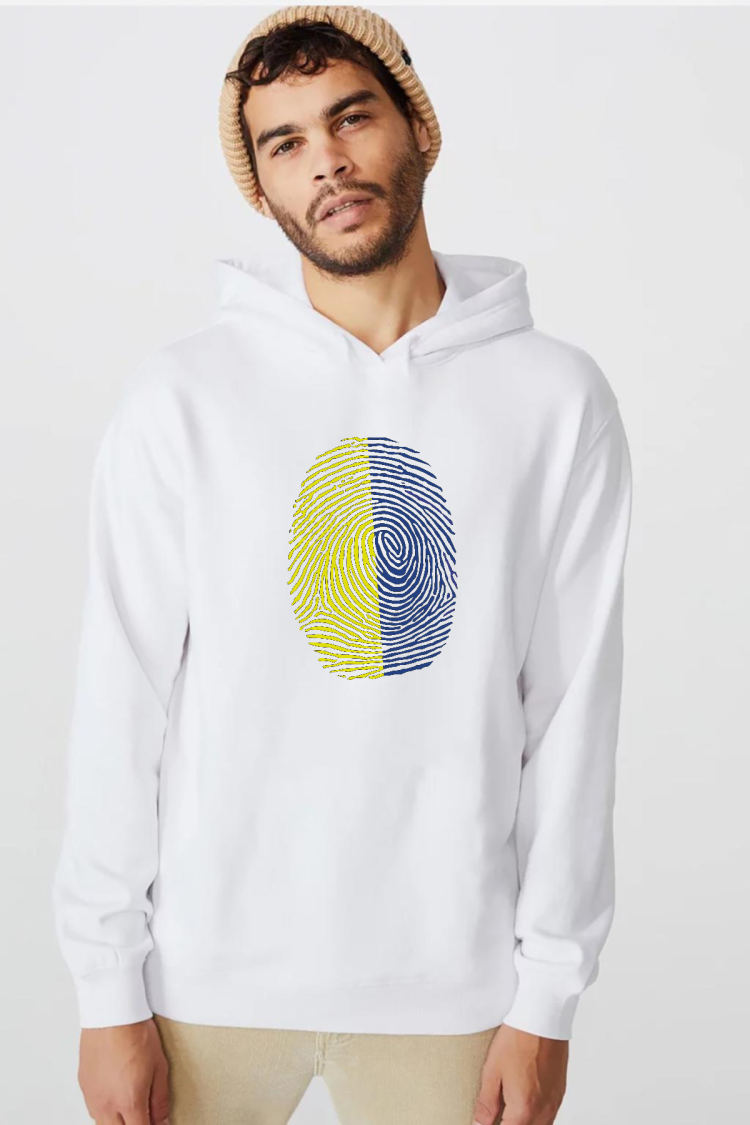 Sarı Lacivert Parmak İzi Beyaz Erkek 3ip Kapşonlu  Sweatshirt