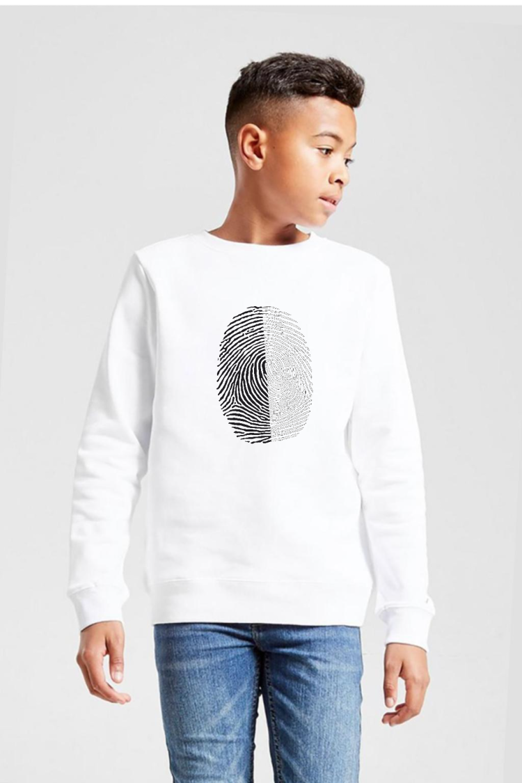 Siyah Beyaz Parmak İzi Beyaz Çocuk 2ip Sweatshirt