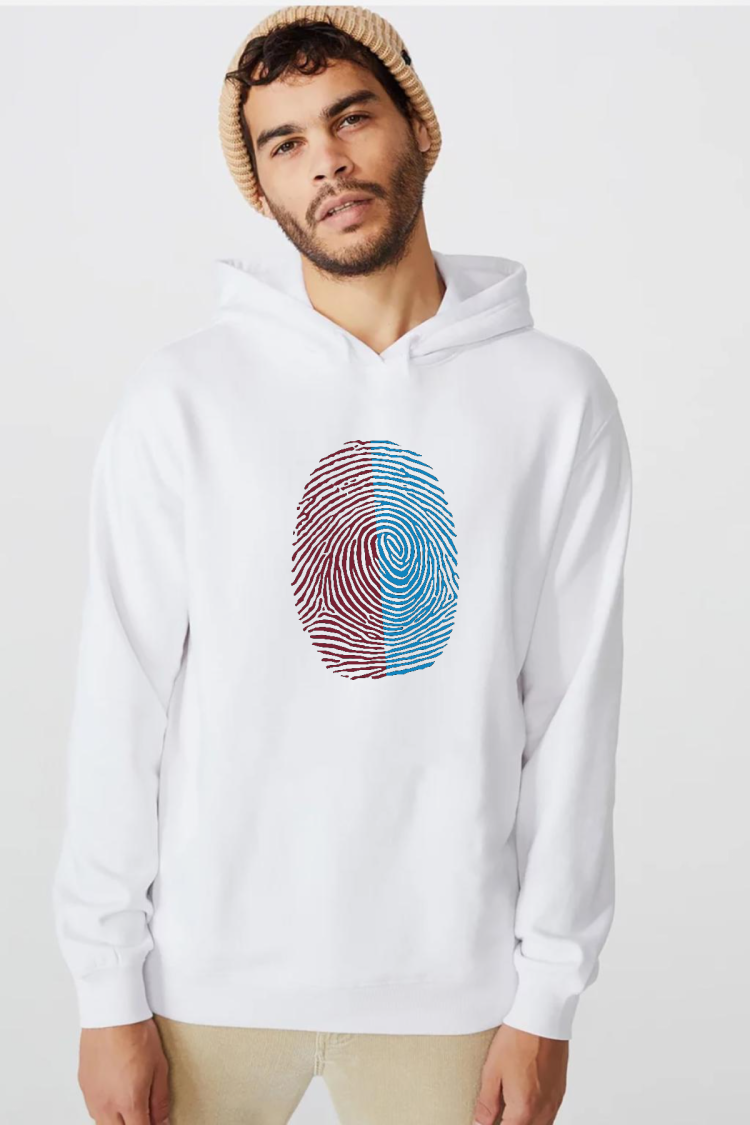 Bordo Mavi Parmak İzi Beyaz Erkek 3ip Kapşonlu  Sweatshirt